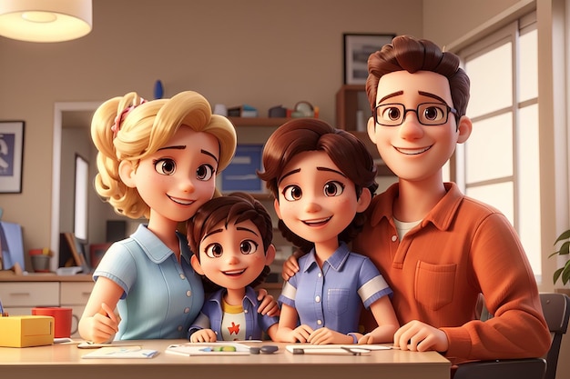 Rendering 3D di una famiglia felice