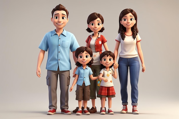 Rendering 3D di una famiglia felice