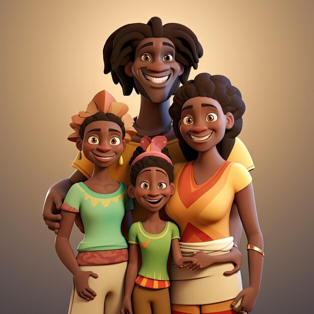 Rendering 3D di una famiglia tribù africana