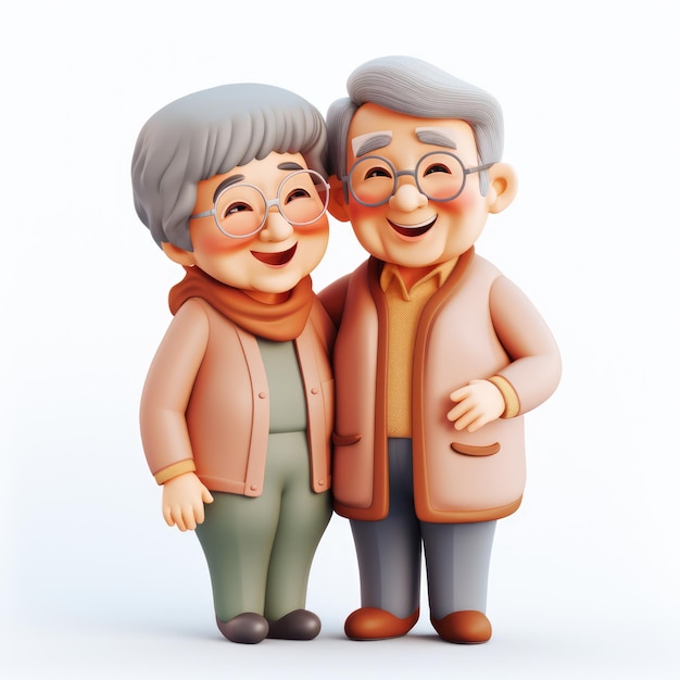 Rendering 3D di una felice coppia di anziani nonni insieme sull'illustrazione del Double Ninth Festival