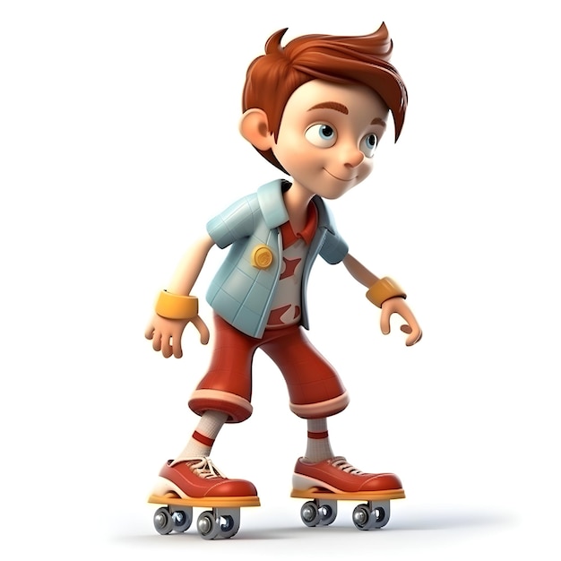 Rendering 3D di una figura Toon con Roller Skateboard