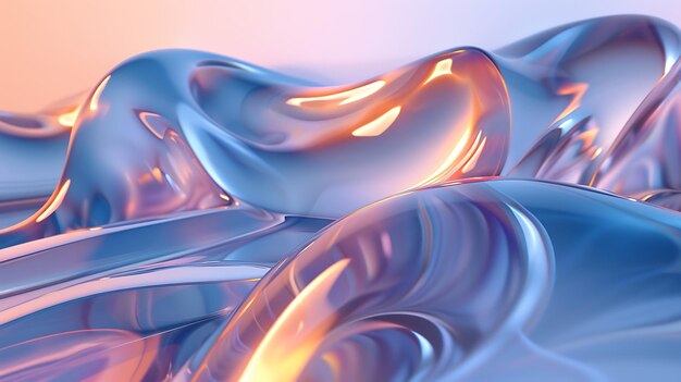 Rendering 3D di una forma di vetro astratta blu e arancione L'immagine ha un aspetto liquido liscio