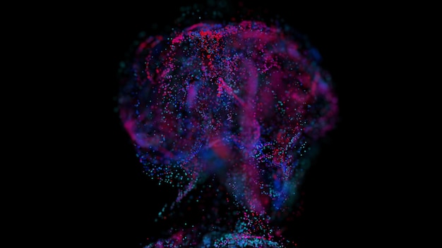 Rendering 3D di una nuvola astratta vibrante multicolore di particelle nello spazio