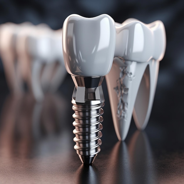 Rendering 3D di una procedura di impianto dentale
