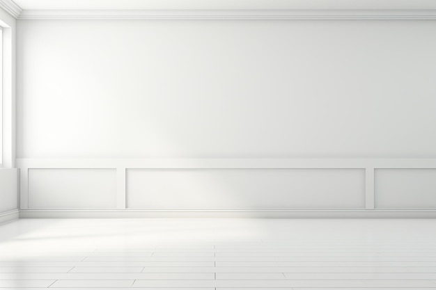 Rendering 3D di una stanza vuota bianca con due vasi e una parete bianca