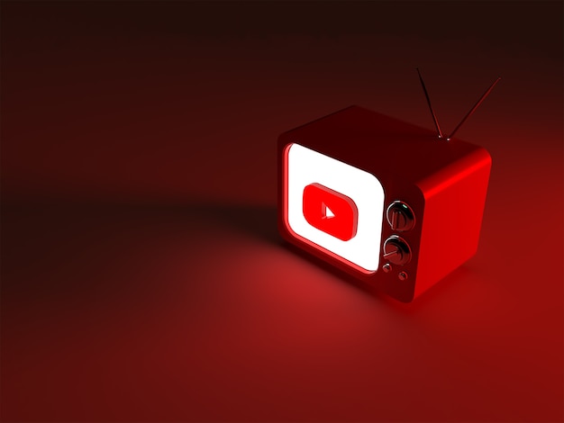 Rendering 3D di una TV con logo YouTube luminoso