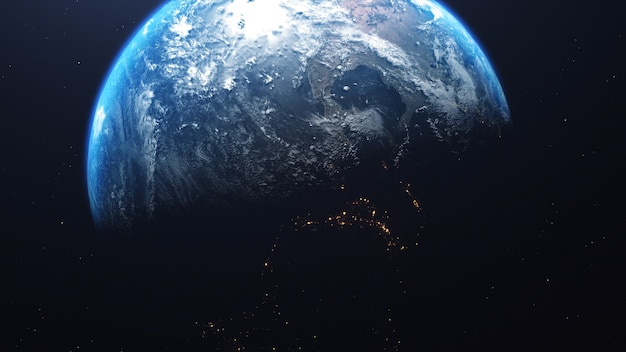 Rendering 3D di una vista del pianeta Terra dallo spazio
