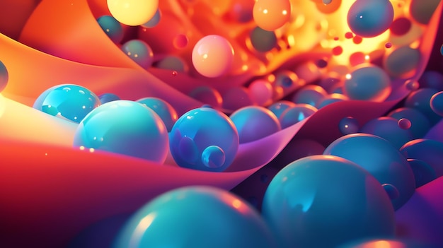 Rendering 3D di uno sfondo astratto colorato con sfere galleggianti