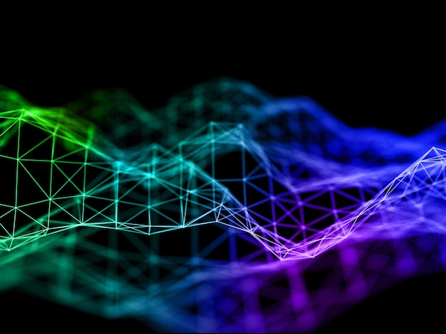 Rendering 3D di uno sfondo colorato di comunicazioni di rete con un design low poly