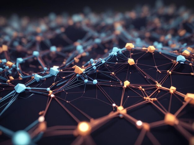 Rendering 3D di uno sfondo di comunicazione di rete con progettazione a basso poli plexus