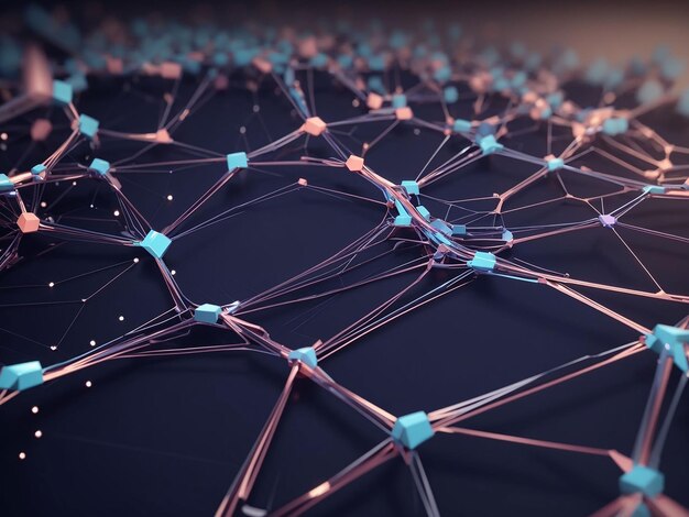 Rendering 3D di uno sfondo di comunicazione di rete con progettazione a basso poli plexus