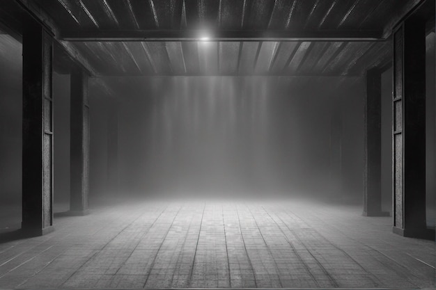 Rendering 3D di uno sfondo nero grunge con un'atmosfera nebbiosa