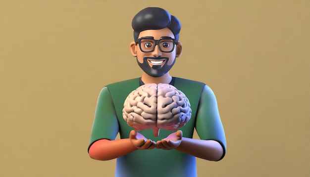 Rendering 3D di uomini che tengono il cervello