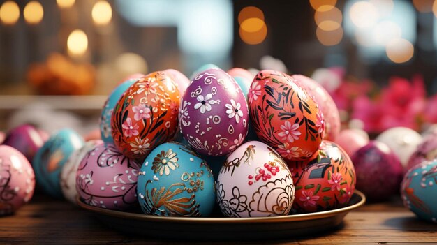 Rendering 3D di uova di Pasqua e discorso vuoto su un lato