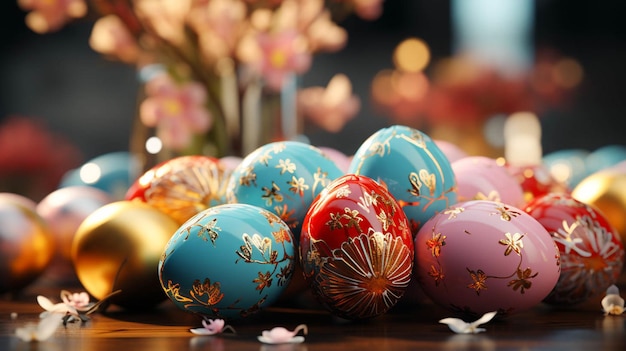 Rendering 3D di uova di Pasqua e discorso vuoto su un lato