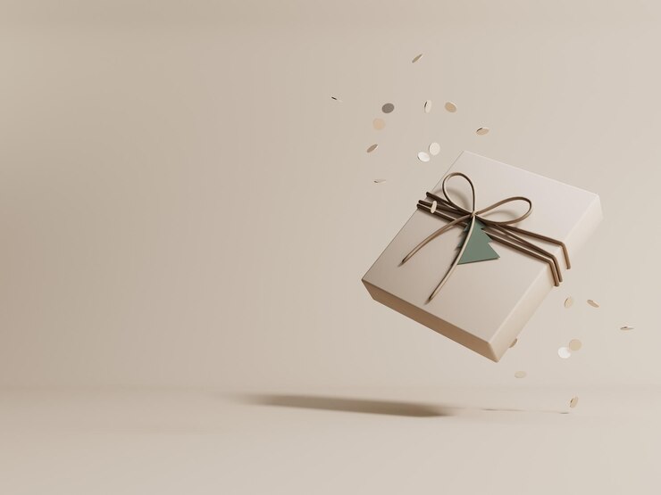 Rendering 3D di vetrina festiva con regali di ghirlanda di Natale e ghirlanda per presentazioni di prodotti