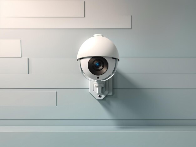 Rendering 3D di vigilanza digitale di una telecamera di sicurezza montata su parete all'avanguardia