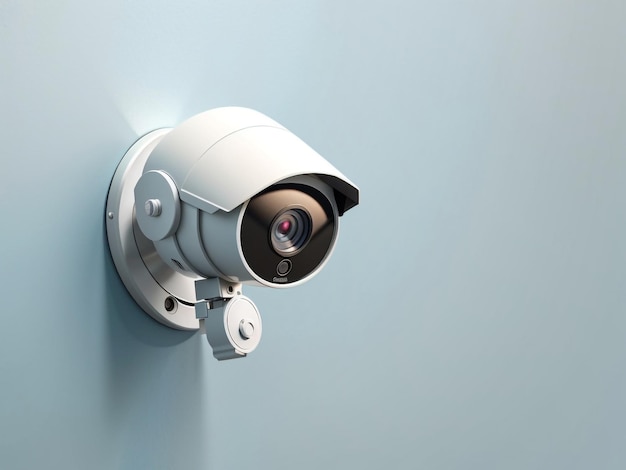 Rendering 3D di vigilanza digitale di una telecamera di sicurezza montata su parete all'avanguardia