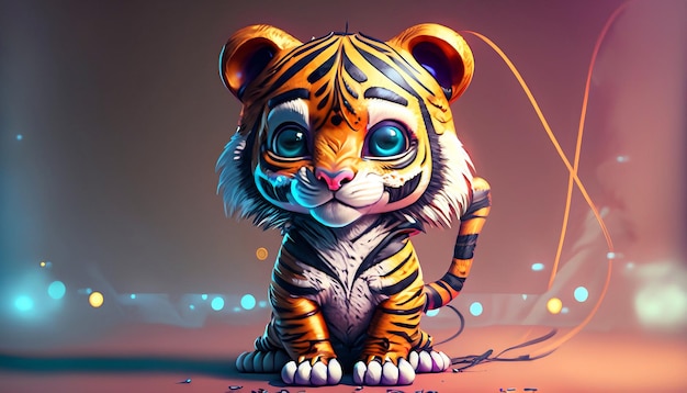 Rendering 3D dinamico Il simpatico personaggio della tigre nella composizione del poster del film guarda verso destra