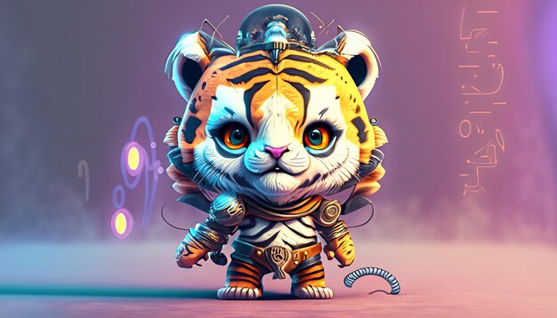 Rendering 3D dinamico Il simpatico personaggio della tigre nella composizione del poster del film guarda verso destra