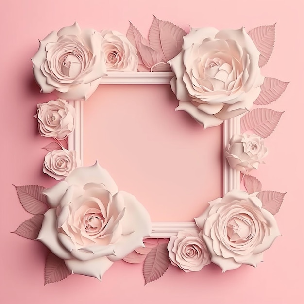 rendering 3d Disposizione rose cornice floreale pastello e spazio per San Valentino creare con tecnologia generativa ai .