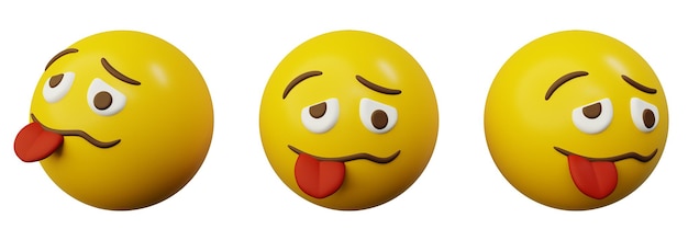 Rendering 3d emoji faccia ubriaca o stupida o emoticon palla gialla design web creativo dell'interfaccia utente