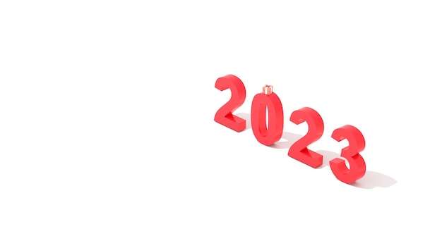 Rendering 3D Felice anno nuovo 2023 numero rosso 3D con sfondo bianco per aggiungere il testo