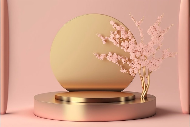 Rendering 3D fiore sfondo colore malva con forma geometrica podio per la visualizzazione del prodotto Illustrazione Premium elementi floreali pastello bellezza cosmetica san valentino AI generato
