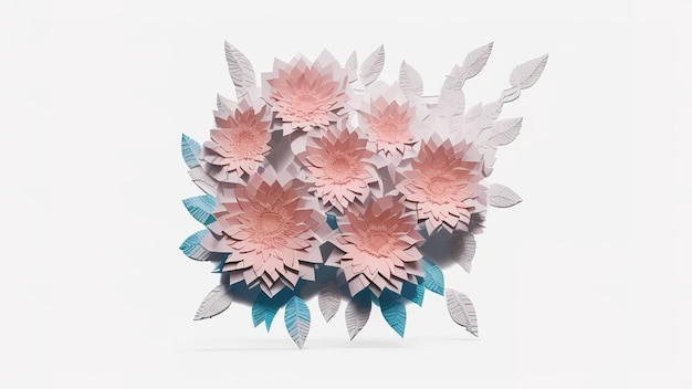 rendering 3d fiori di carta recisi astratti isolati su bianco moderno design decorativo fatto a mano