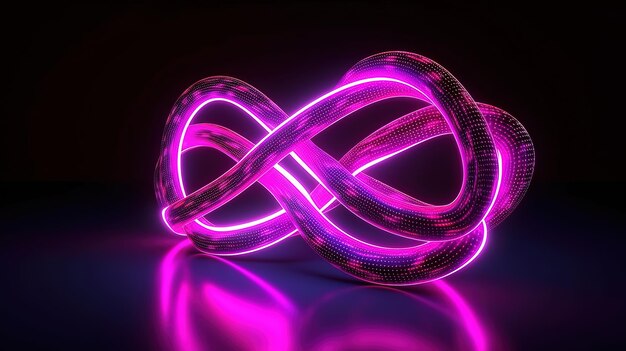 Rendering 3d Forma geometrica aggrovigliata al neon viola rosa che si illumina al buio Ai generativa