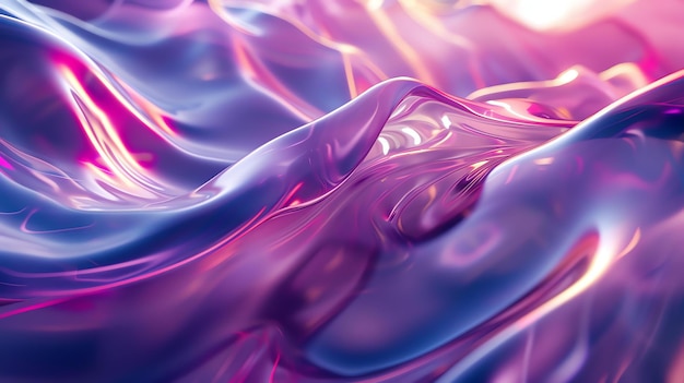 Rendering 3D forme fluide astratte rosa e viola superficie olografica