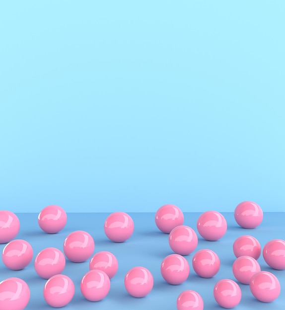 rendering 3d forme geometriche primitive astratte isolate su sfondo blu e palline rosa Modern