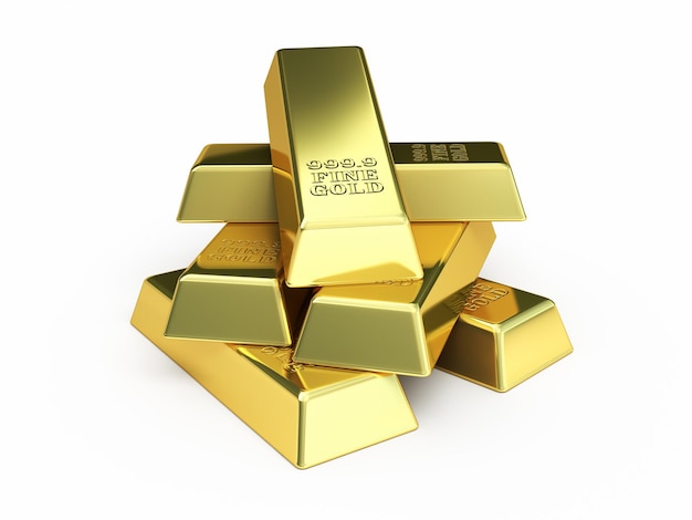 Rendering 3d Gold Bar (isolato su bianco e tracciato di ritaglio)