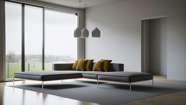 Rendering 3d Grande lusso moderno minimalista soggiorno mobili luminosi interni decorazione della stanza