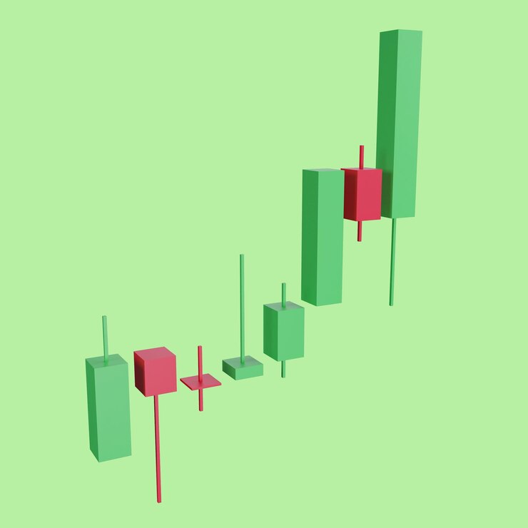 Rendering 3D icona a forma di candela con tendenza toro su sfondo verde