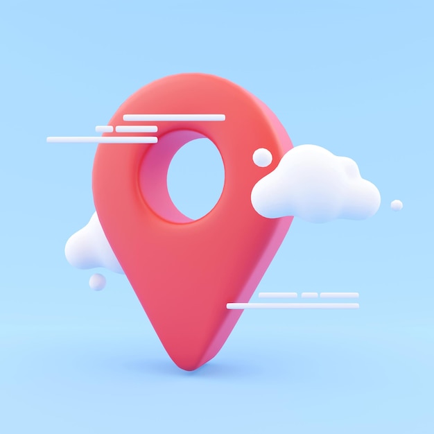 Rendering 3D Icona di navigazione mappa puntatore rosso con nuvola su sfondo blu Destinazione di viaggio