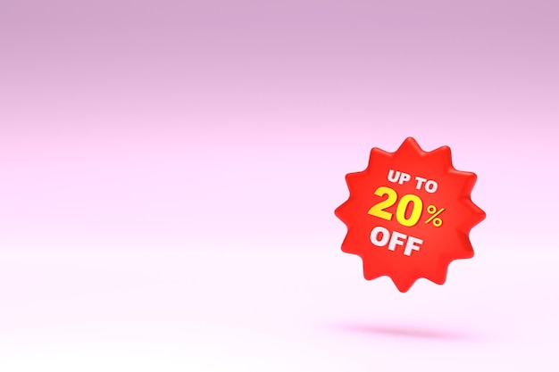 Rendering 3D Icona di sconto del 20% e spazio libero per inviare messaggi di testo su sfondo rosa pastello Offerta speciale 20 Tag di sconto Super offerta di vendita e best seller