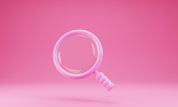 rendering 3d icona lente di ingrandimento rosa isolata su sfondo rosa