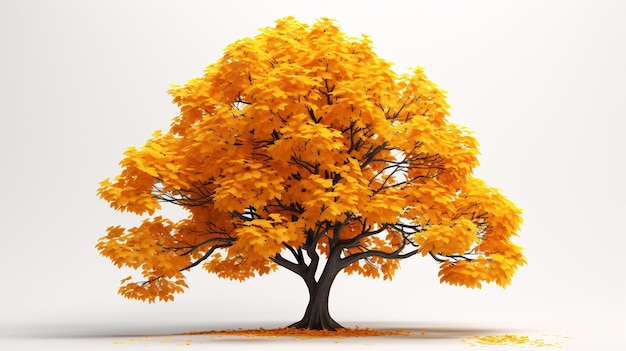 Rendering 3D illustrativo cg isolato di un albero autunnale su uno sfondo incontaminato