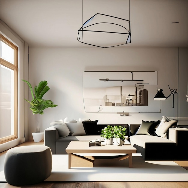 Rendering 3d interno del soggiorno scandinavo moderno