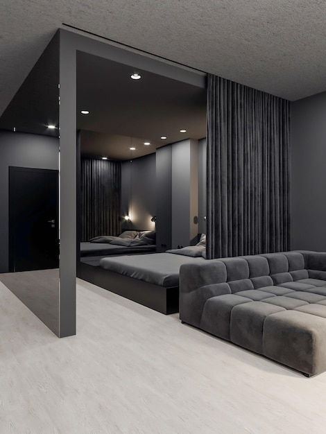 Rendering 3D interno di condominio nero