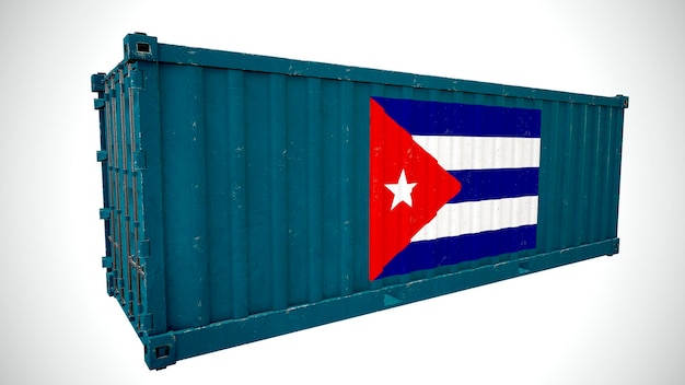 Rendering 3d isolato di trasporto marittimo container strutturato con bandiera nazionale di Cuba