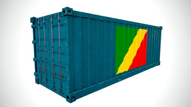 Rendering 3d isolato spedizione container di carico marittimo strutturato con bandiera nazionale del Congo brazzaville