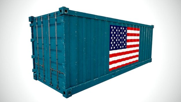 Rendering 3d isolato spedizione container per carichi marittimi strutturato con bandiera nazionale degli Stati Uniti d'America USA