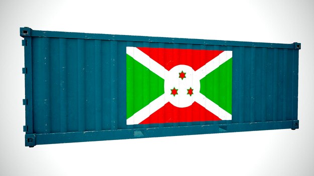 Rendering 3d isolato spedizione container per carichi marittimi strutturato con bandiera nazionale del Burundi