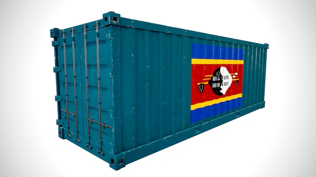 Rendering 3d isolato spedizione container per carichi marittimi strutturato con bandiera nazionale dell'Eswatini