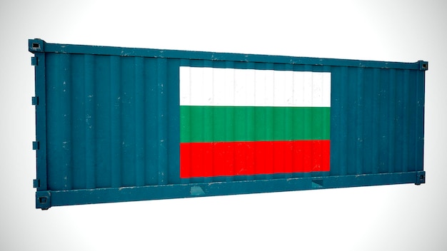 Rendering 3d isolato spedizione container per carichi marittimi strutturato con bandiera nazionale della Bulgaria