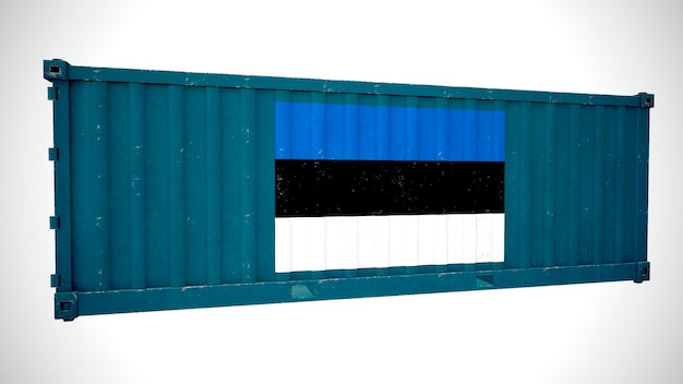 Rendering 3d isolato spedizione container per carichi marittimi testurizzati con bandiera nazionale dell'Estonia