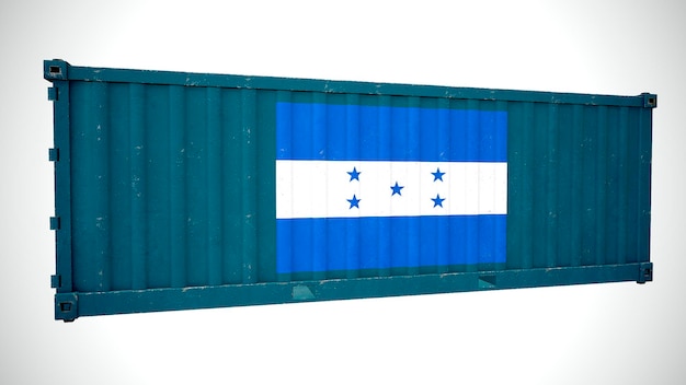 Rendering 3d isolato spedizione container per carichi marittimi testurizzati con bandiera nazionale dell'Honduras