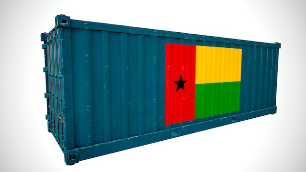 Rendering 3d isolato spedizione container per carichi marittimi testurizzati con bandiera nazionale della GuineaBissau